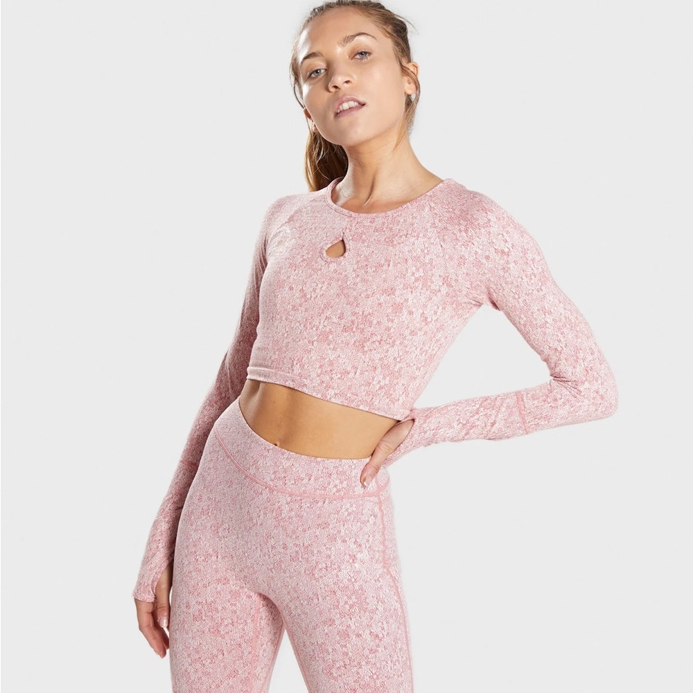 Gym Shark Fleur Cropped Long Sleeve Tops (Gray AND Pink)